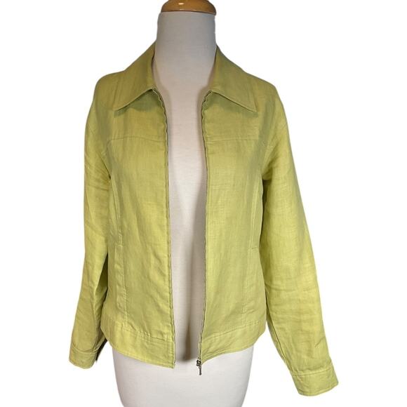 Classiques Entier 100% Linen Full Zip Jacket Size Small Lime Green Lightweight - Picture 4 of 12